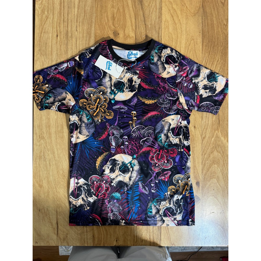 NEW Fresh Prints of Bel-Air Mens Small Mushroom Skull All Over Print Shirt